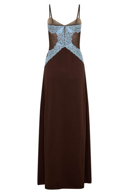 Bray Knit & Lace Maxi Dress - Chocolate/Blue