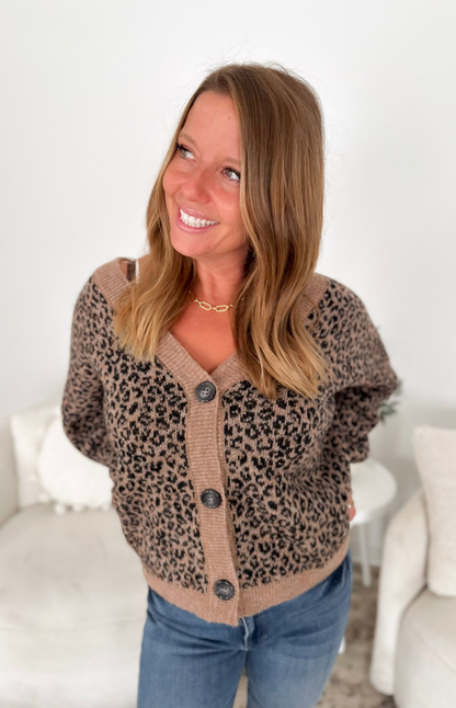 Brown Leopard Button Cardigan