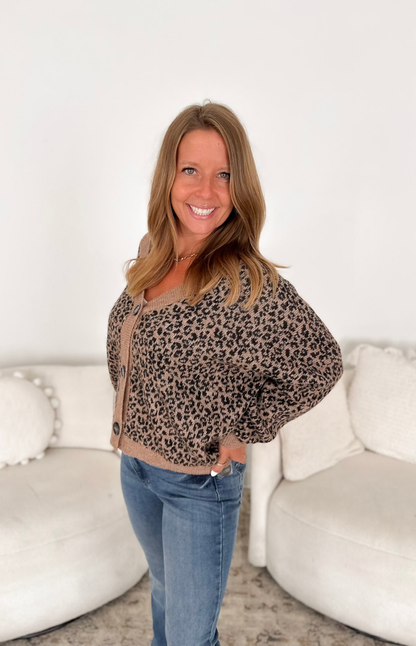 Brown Leopard Button Cardigan