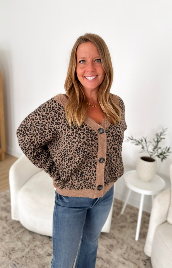Brown Leopard Button Cardigan