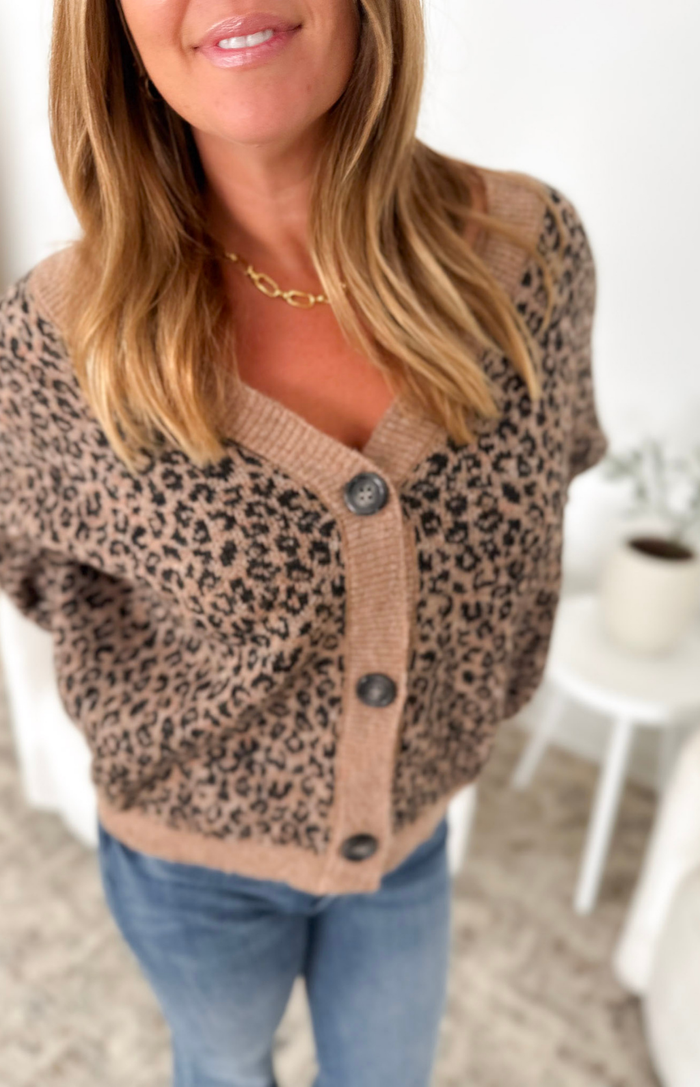 Brown Leopard Button Cardigan