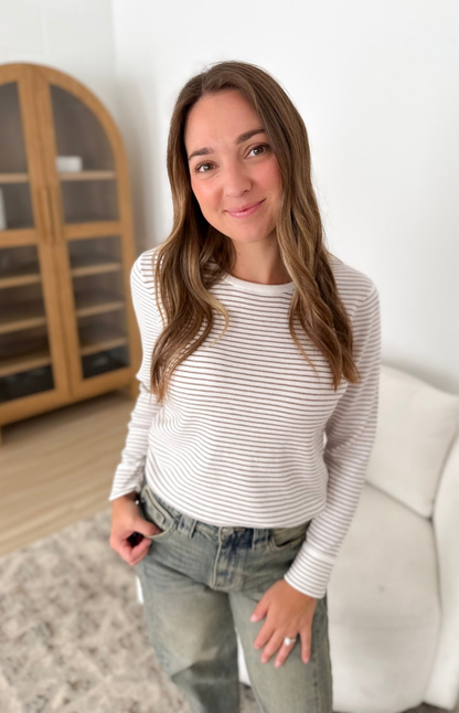 Brown Pin Stripe Ivory Knit Sweater