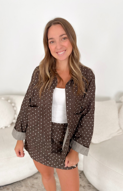 Brown Polka Dot Button Up Jacket