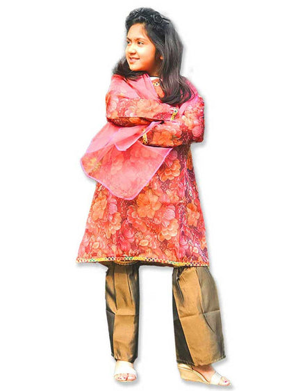 BROWN TROUSER WITH PINK FLOWERS SHIRT