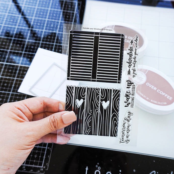 Catherine Pooler - Stamp Set - Outside Your Window. The Outside your Window Stamp Set was inspired by European cottages with flower boxes in their windows. Designed by Lisa Kirkbride. Catherine Pooler clear stamp sets are made out of high quality photopolymer. They cling easily to our acrylic grid stamping blocks. Available at Embellish Away in Bowmanville Ontario Canada.