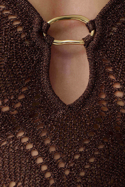 Chelsea Lurex Crochet Maxi Dress - Bronze