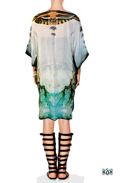 CRYSTALLIUS Ornate Crystals Pure Silk Devarshy Short Embellished Kaftan - 1096B