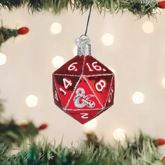 Dungeons & Dragons red D20 twenty-sided die glass Christmas ornament