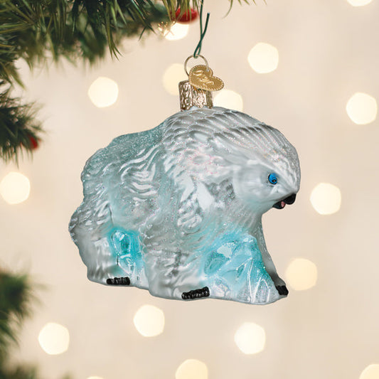 Dungeons & Dragons snowy owlbear glass ornament in icy blue