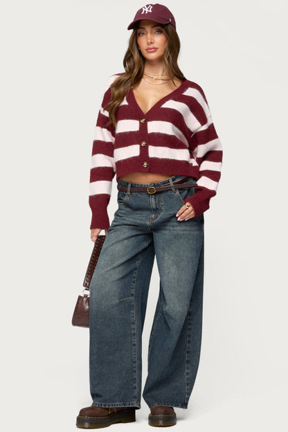 Kaz Striped Knit V Neck Cardigan