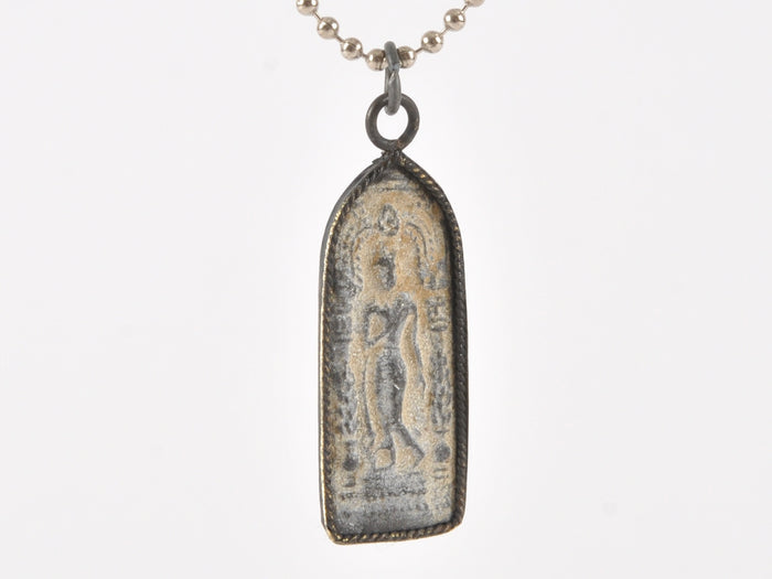 Finished Jewelry - Walking Buddha Necklace - Antique Patina Pendant on Nickel Silver Ball Chain - 24 Inches