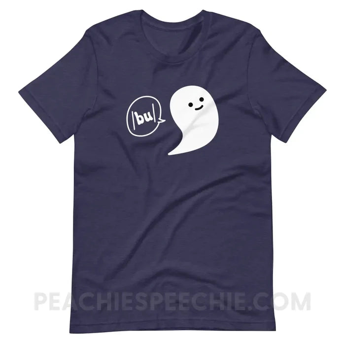 Ghosty Says /bu/ Premium Soft Tee - Heather Midnight Navy / XS - peachiespeechie.com