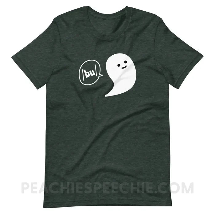 Ghosty Says /bu/ Premium Soft Tee - Heather Forest / S - peachiespeechie.com
