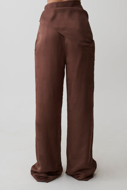 Gia Wrapped Tie Satin Pants - Chocolate