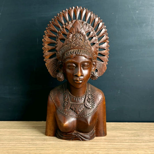 Hand Carved Balinese Female Bust Vintage Wood Sculpture Signed MD Panti Bali 10" - NextStage Vintage