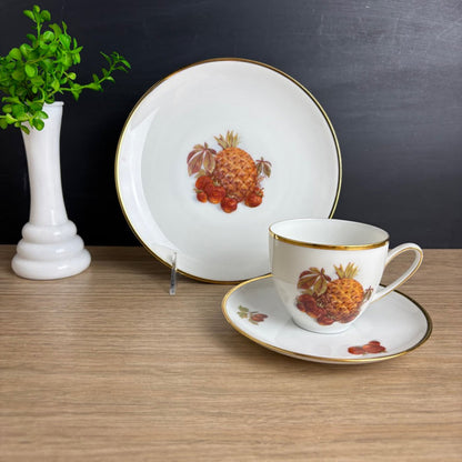 Hutschenreuther Hohenberg Olivia 63 Tea Trio Pineapple, Porcelain, Gold Rim - NextStage Vintage