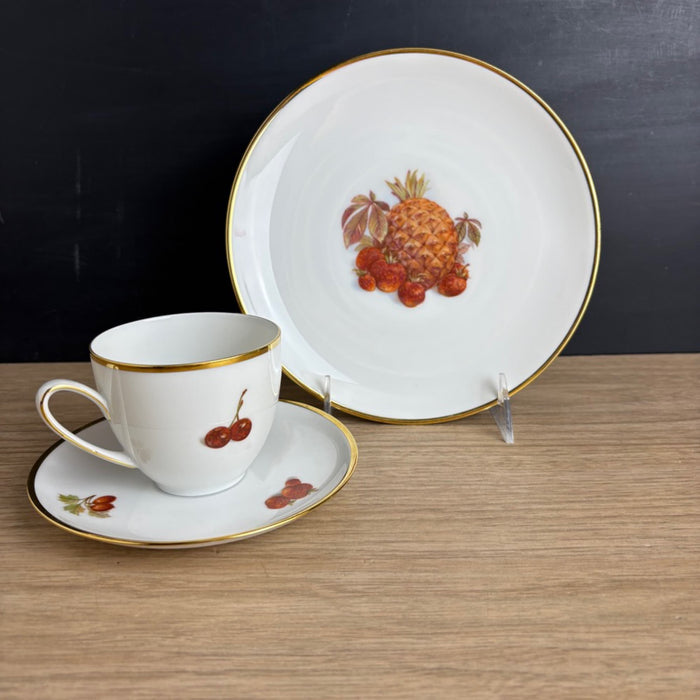 Hutschenreuther Hohenberg Olivia 63 Tea Trio Pineapple, Porcelain, Gold Rim - NextStage Vintage