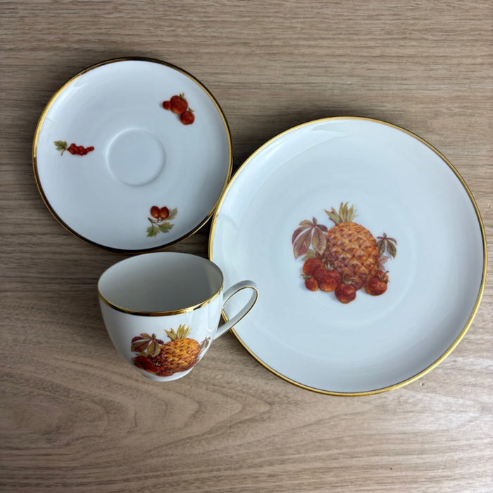 Hutschenreuther Hohenberg Olivia 63 Tea Trio Pineapple, Porcelain, Gold Rim - NextStage Vintage