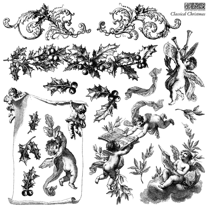 IOD Decor Stamp Classical Christmas 12x12" by Iron Orchid Designs