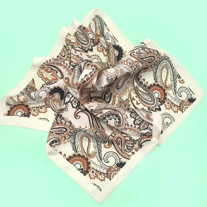 Ivory/Brown Paisley Silk Scarf