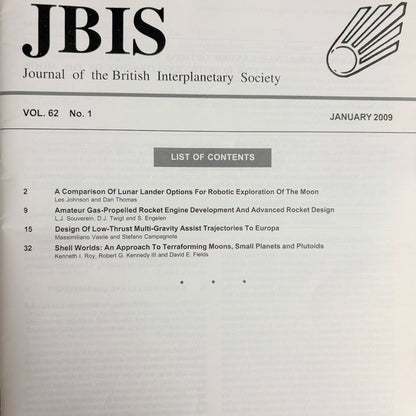 JBIS Journal of the British Interplanetary Society January 2009 Vol 62 No 1 - NextStage Vintage