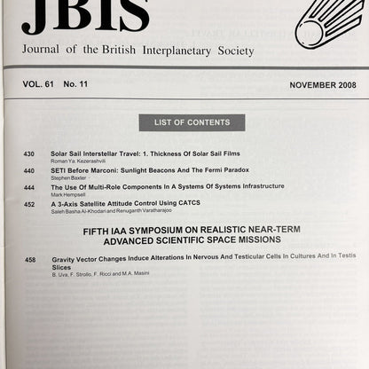 JBIS Journal of the British Interplanetary Society November 2008 Vol 61 No 11 - NextStage Vintage