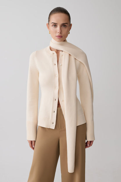 Lara Knit Cardigan With Scarf - Ivory