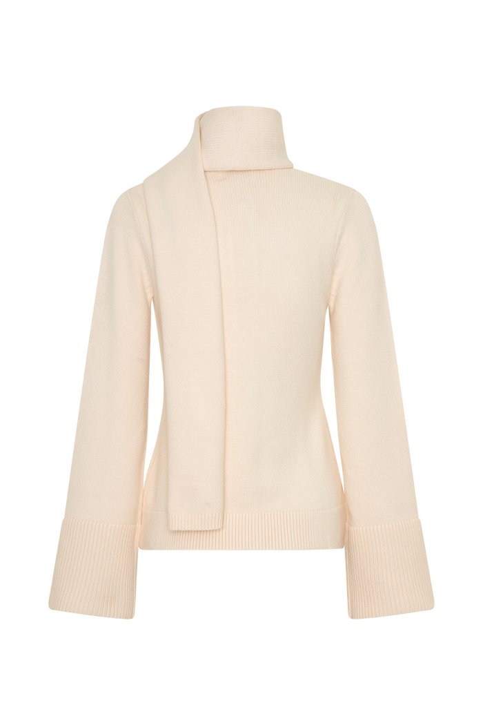 Lara Knit Cardigan With Scarf - Ivory
