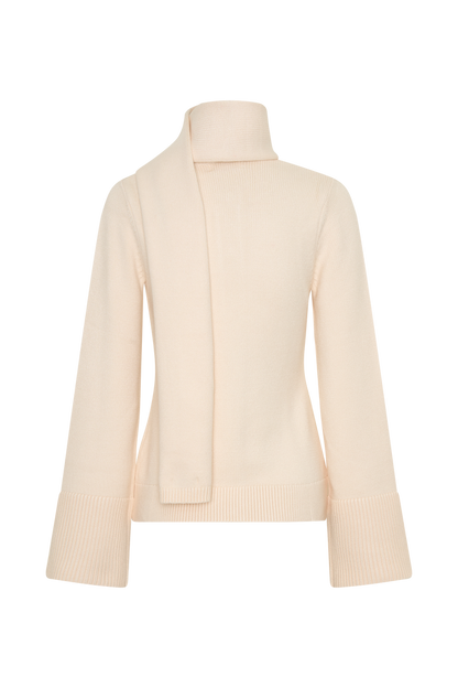 Lara Knit Cardigan With Scarf - Ivory