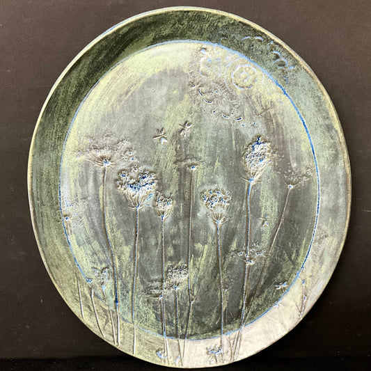 Large Oval Platter in variegated Greens