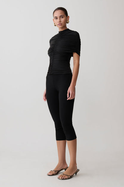 Linh Slinky High Neck Gathered Top - Black