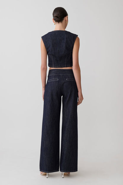 Loraine Sleeveless Denim Top - Indigo Pinstripe