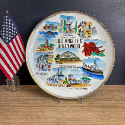 Los Angeles Hollywood Souvenir Plate - Colorful 1950s Road Trip Souvenir - NextStage Vintage