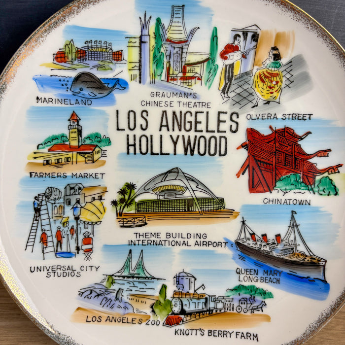 Los Angeles Hollywood Souvenir Plate - Colorful 1950s Road Trip Souvenir - NextStage Vintage