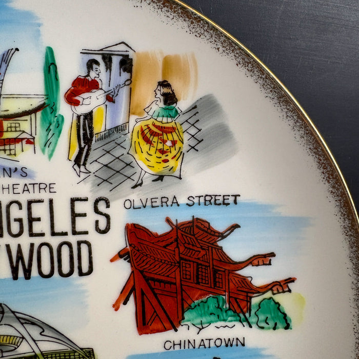 Los Angeles Hollywood Souvenir Plate - Colorful 1950s Road Trip Souvenir - NextStage Vintage
