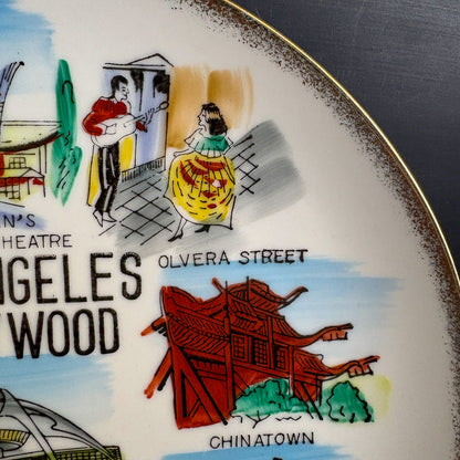 Los Angeles Hollywood Souvenir Plate - Colorful 1950s Road Trip Souvenir - NextStage Vintage