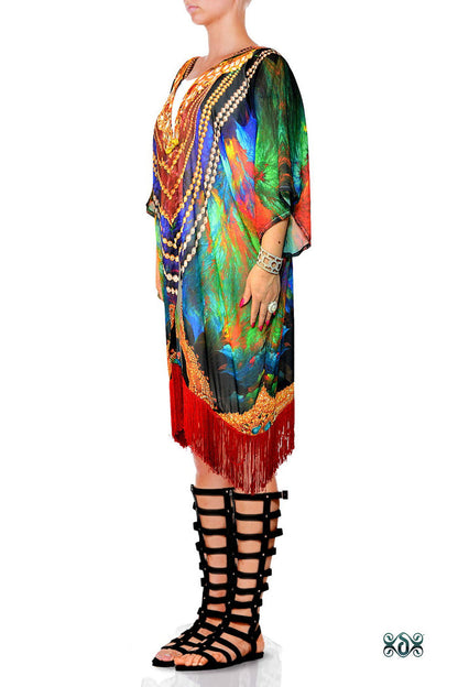NATURE MORTE Colourful feathers Devarshy Fringes Short Kimono Jacket - 002