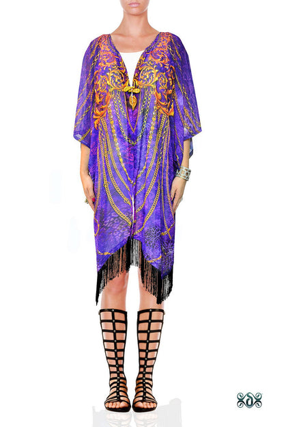 NATURE MORTE Ornate Chains Animal Print Devarshy Short Georgette Kimono Jacket