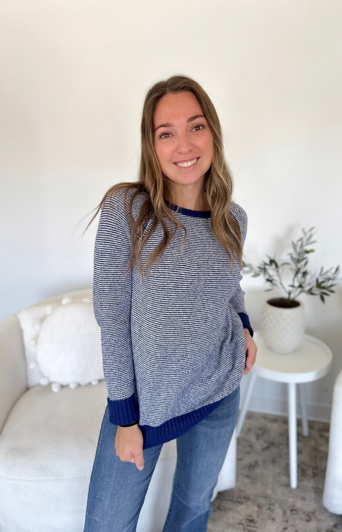 Navy & Ivory Pinstripe Knit Sweater