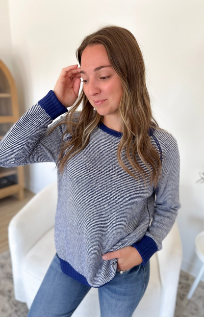 Navy & Ivory Pinstripe Knit Sweater