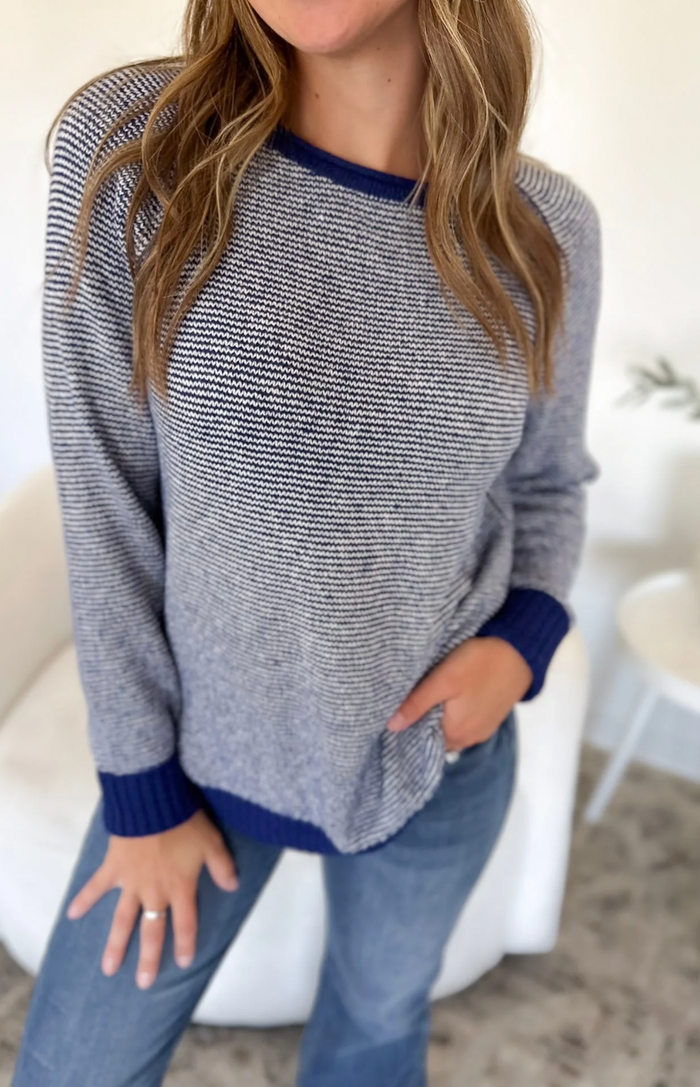 Navy & Ivory Pinstripe Knit Sweater