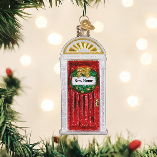 New Home glass ornament of a red front door for a housewarming gift
