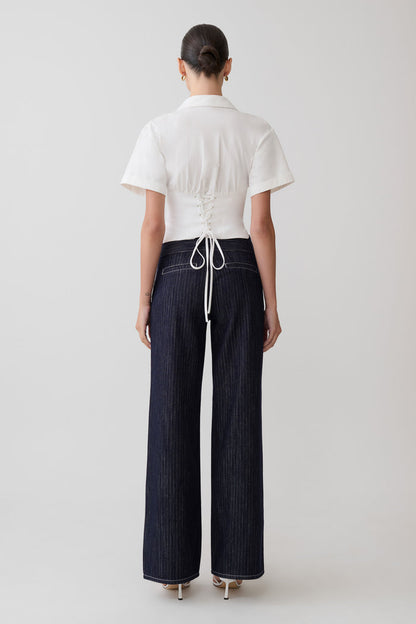 Noelia Tie Back Short Sleeve Shirt - White