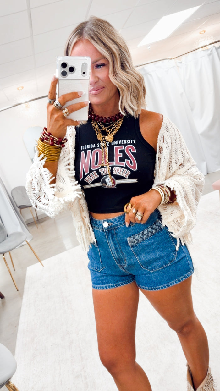 Noles Ribbed Cropped Tank-Black