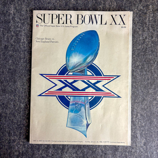 Official Super Bowl XX Game Program 1985 - Patriots and Bears - 1980s advertising - NextStage Vintage