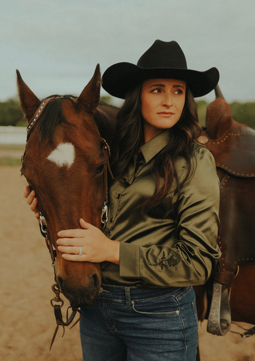 Olive Satin Rodeo Shirt