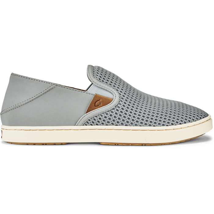 Olukai Pehuea women's light grey slip-on sneaker with mesh upper and Drop-In Heel