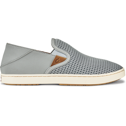 Olukai Pehuea women's light grey slip-on sneaker with mesh upper and Drop-In Heel