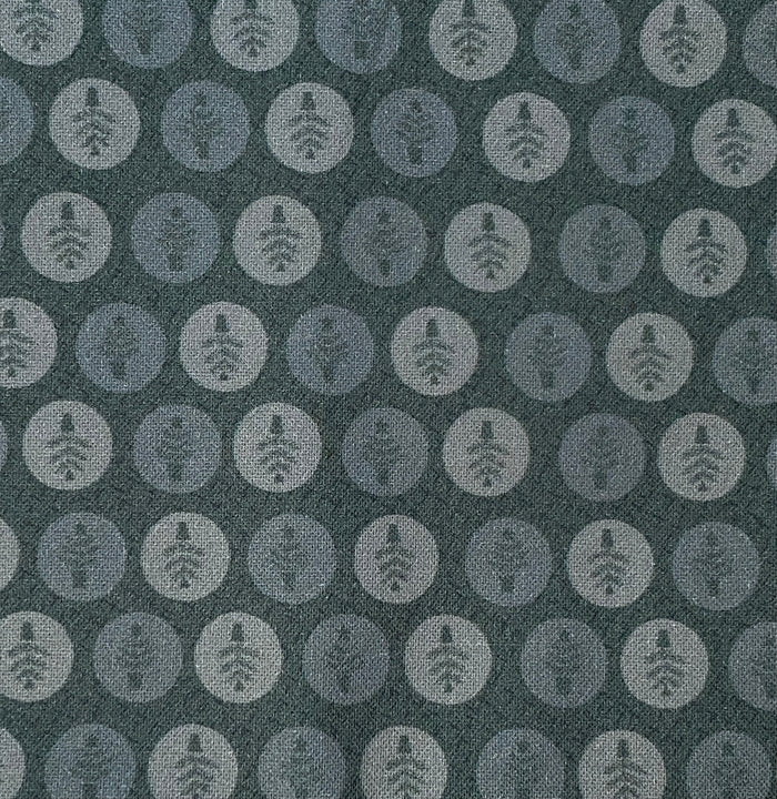 Peace and Joy 80620-15 Potted Trees - green cotton fabric with tone-on-tone tiny trees in circles