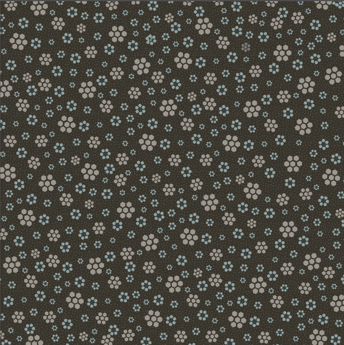 Peacock Manor 3326-001 - brown cotton fabric with blue and ecru hexagon flowers